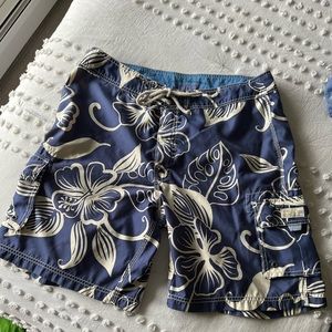 J. Crew Blue & White Floral Swim Trunks, Size 36